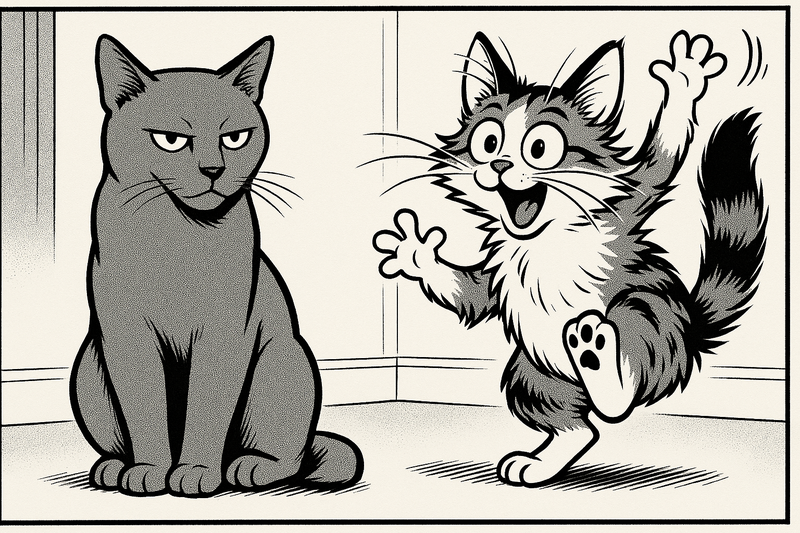 Lucy manifested this time as a regal and reserved Russian Blue
Mitzi, having a few less turns of the wheel, is a rambunctious calico.